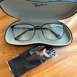 Ray-Ban Matte Black Rectangular Metal Frame Glasses